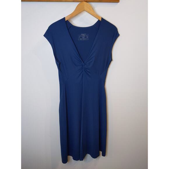 PATAGONIA Peacock Blue Bandha Twist Front Cap Sleeve Fit & Flare Dress Medium - Picture 2 of 5